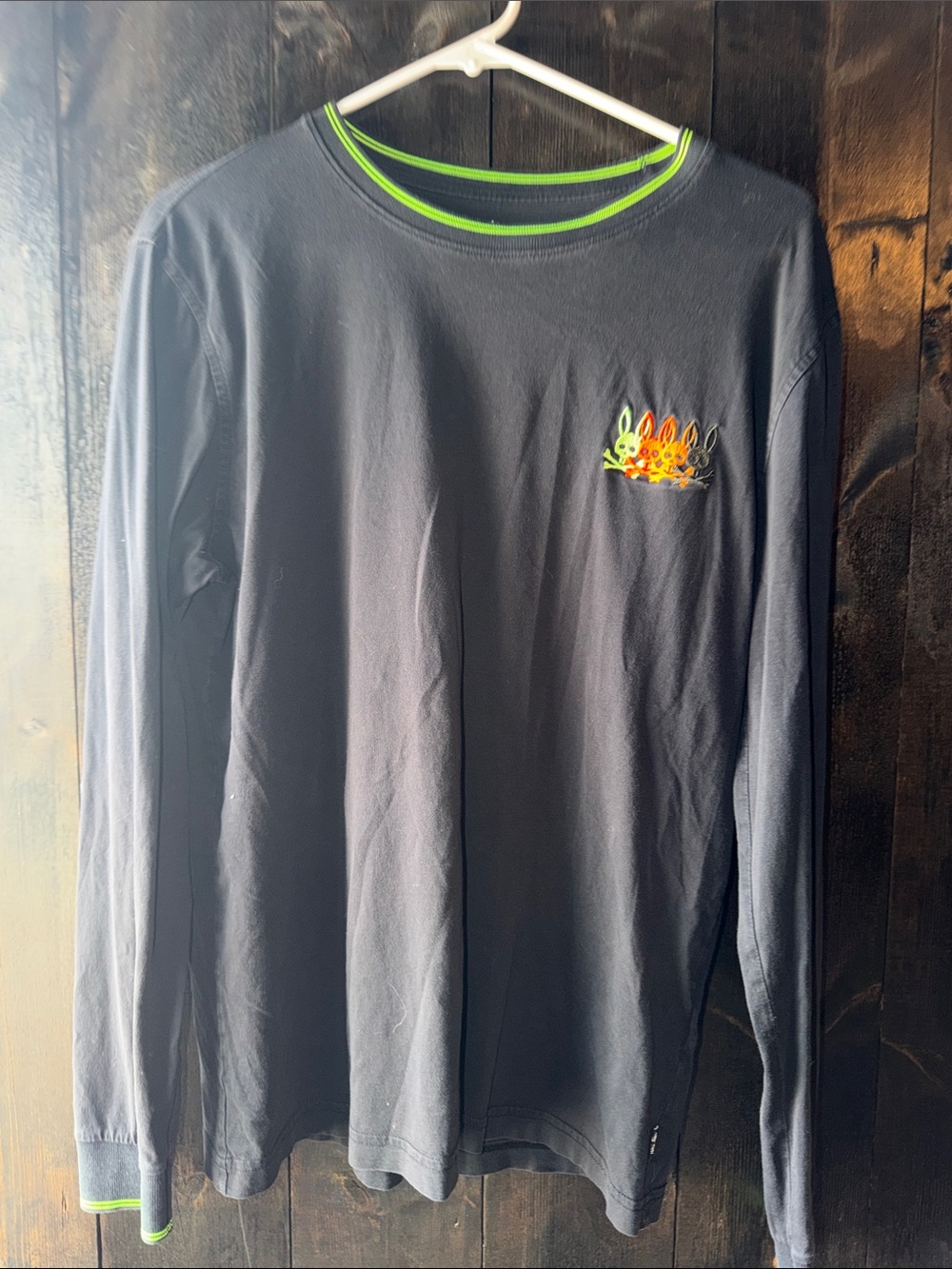 Psycho Bunny Navy Long Sleeve Shirt with Neon Green Trim